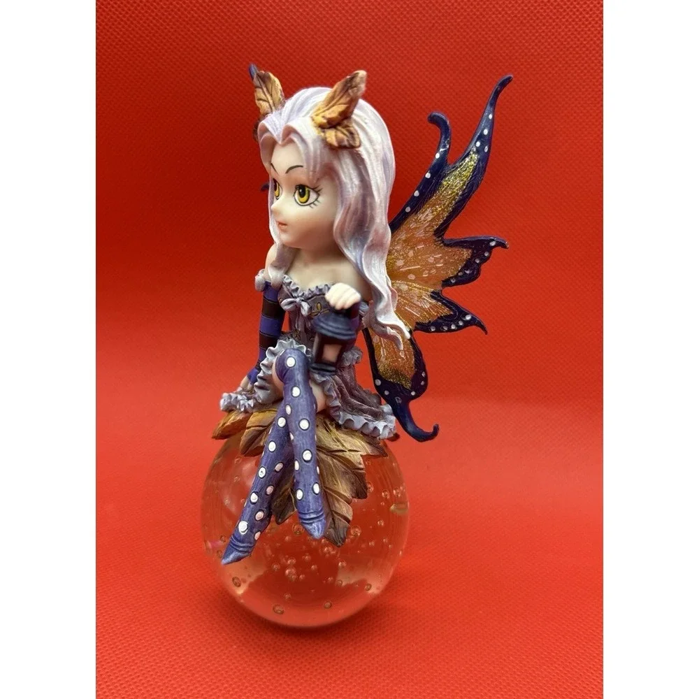 Vintage Fantasy Fairy  Figurine On Crystal Ball with Lantern 6